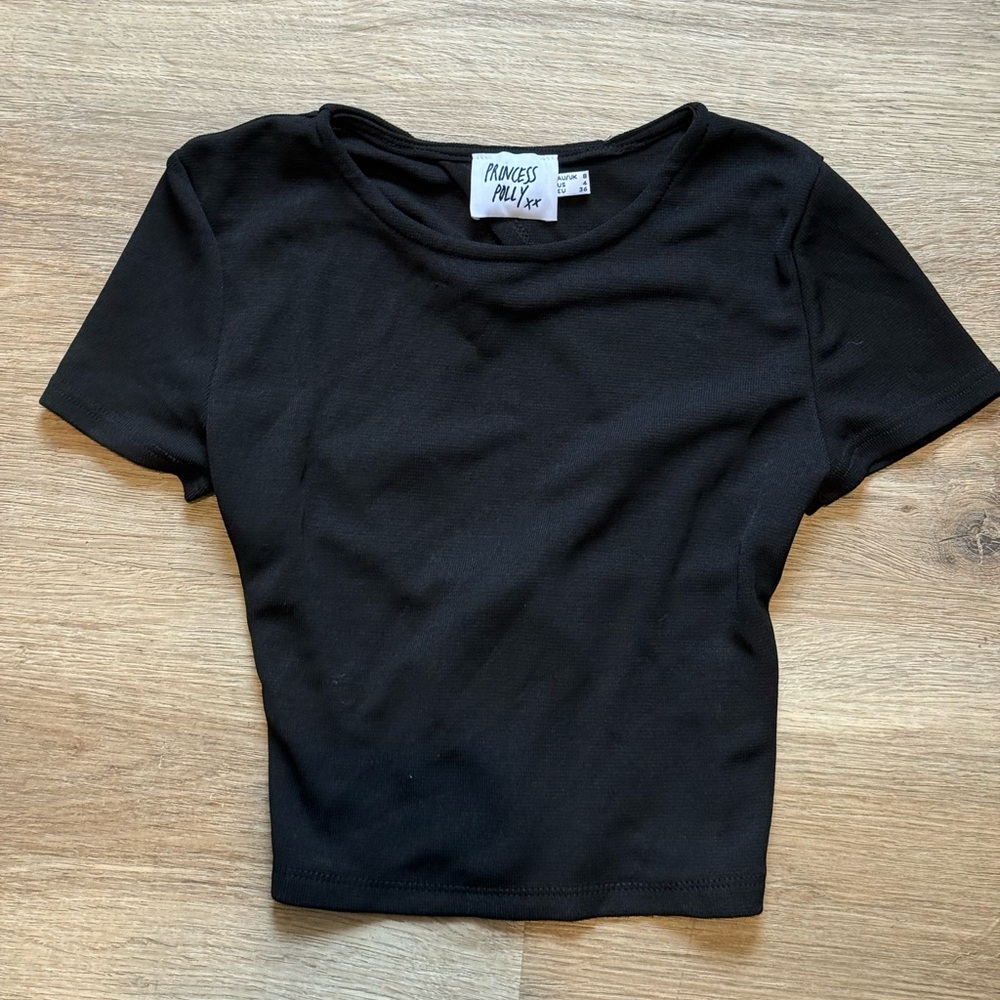 Princess Polly Black Open Tie Back Crop Top